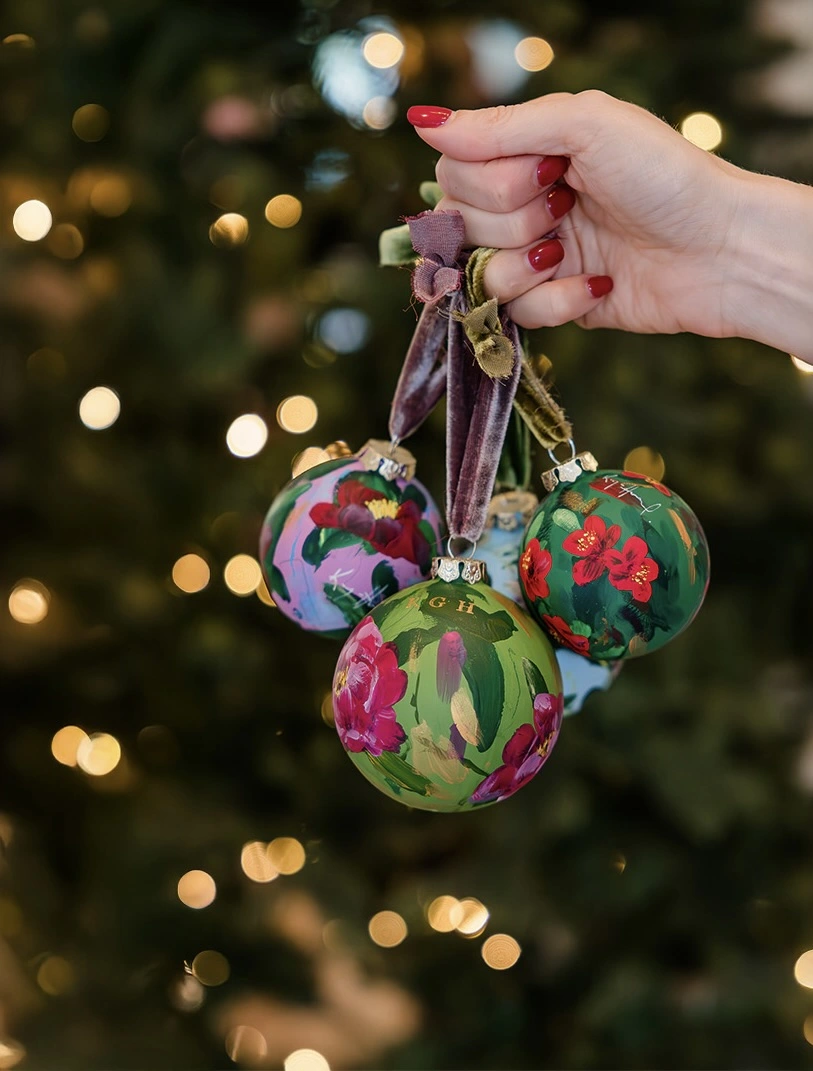 Hand painted floral baubles