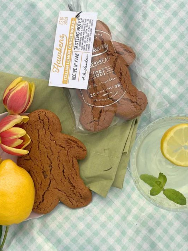 artisan Italian lemon gingerbread men in packaging lifestyle shot