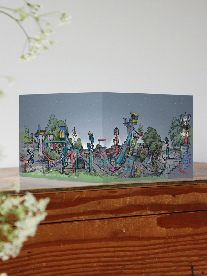 skate park illustrated greetings card