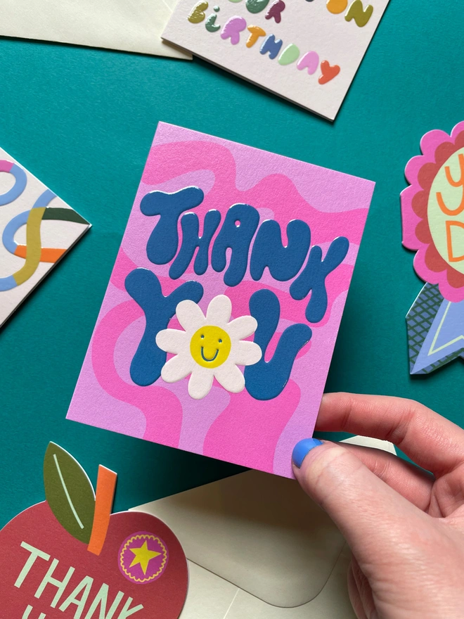 Joyful Mini Thank You Greeting Card Fun 1970’s Inspired Lettering | Raspberry Blossom