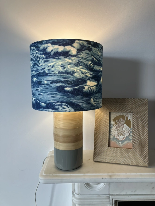 Lampshade, Bedside Lampshade, Seaside Decor, Home Decor, Drum Lampshade, Table Lampshade, Ceiling Lampshade, Beach Decor, Sea Decor, Ocean Waves Lampshade, Waves Lampshade, Blue Lampshade