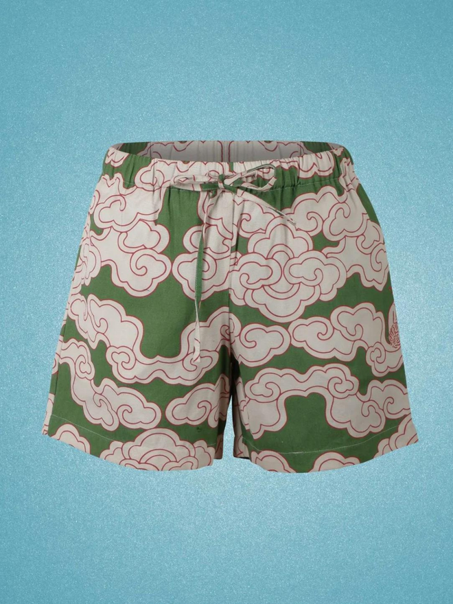 Organic Cotton & Linen Green Clouds Shorts