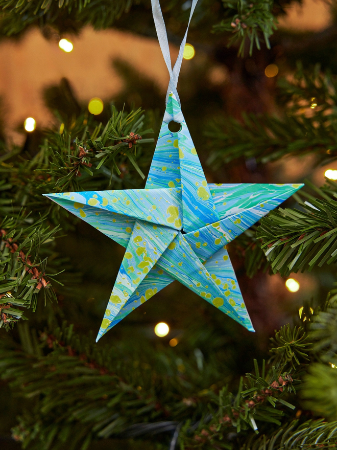 Hand marbled star decoration