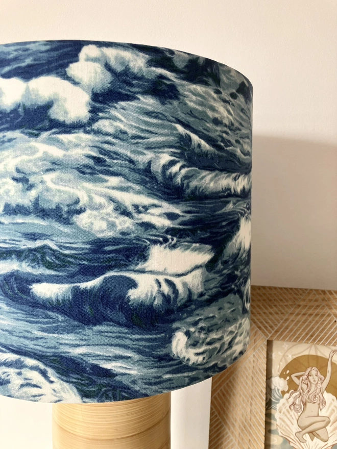 Lampshade, Bedside Lampshade, Seaside Decor, Home Decor, Drum Lampshade, Table Lampshade, Ceiling Lampshade, Beach Decor, Sea Decor, Ocean Waves Lampshade, Waves Lampshade, Blue Lampshade