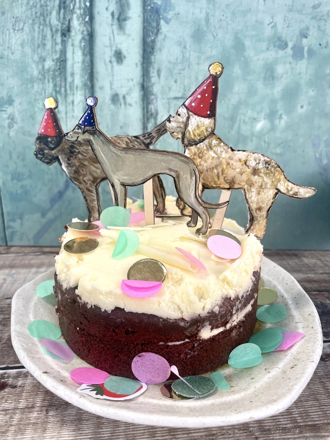 Whipper cake topper with cockapoo and border terrier cake topper