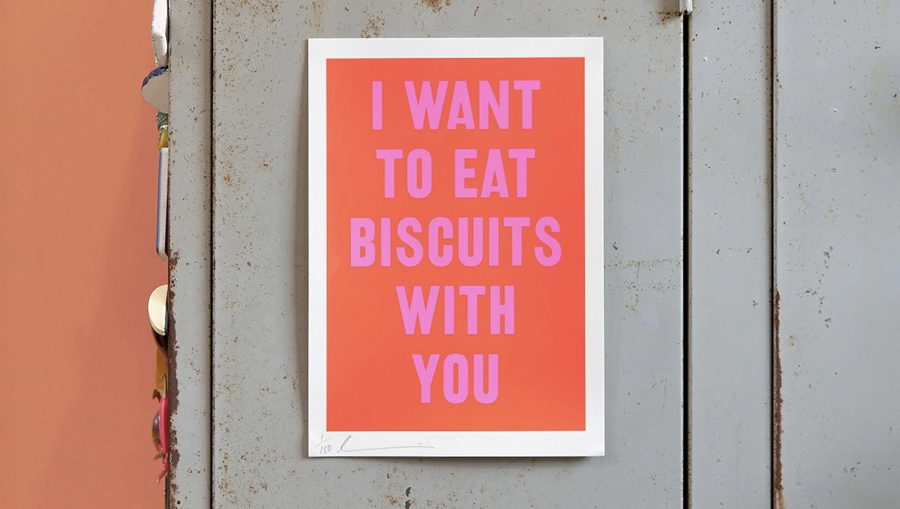 I want to eat biscuits with you red and pink print