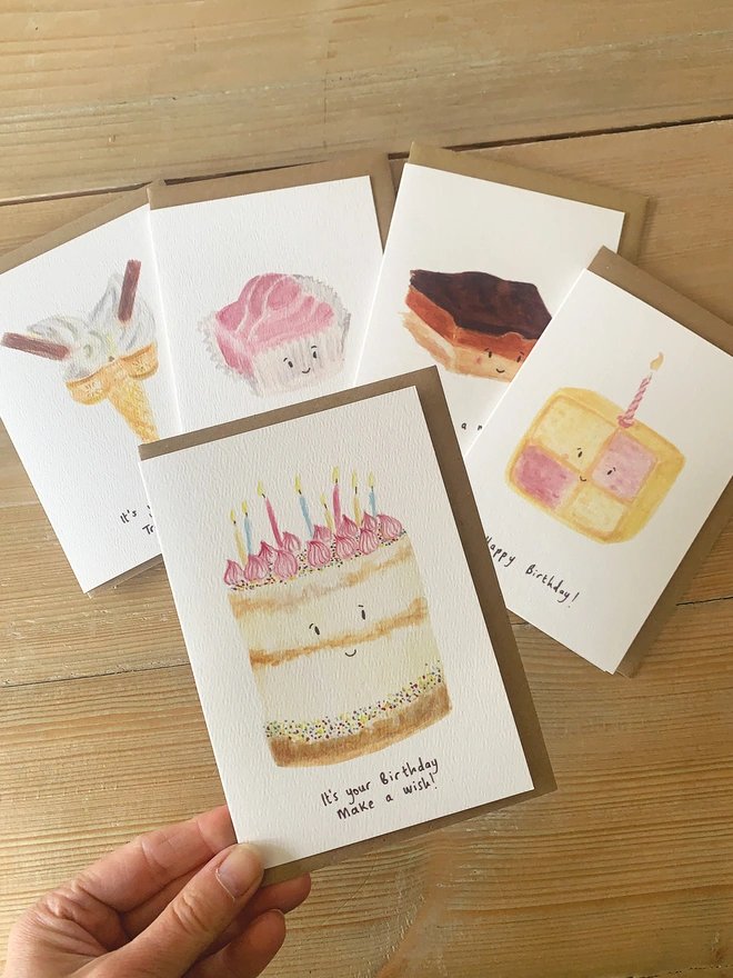 Selection of 5 Cake Themed Greeting Cards 