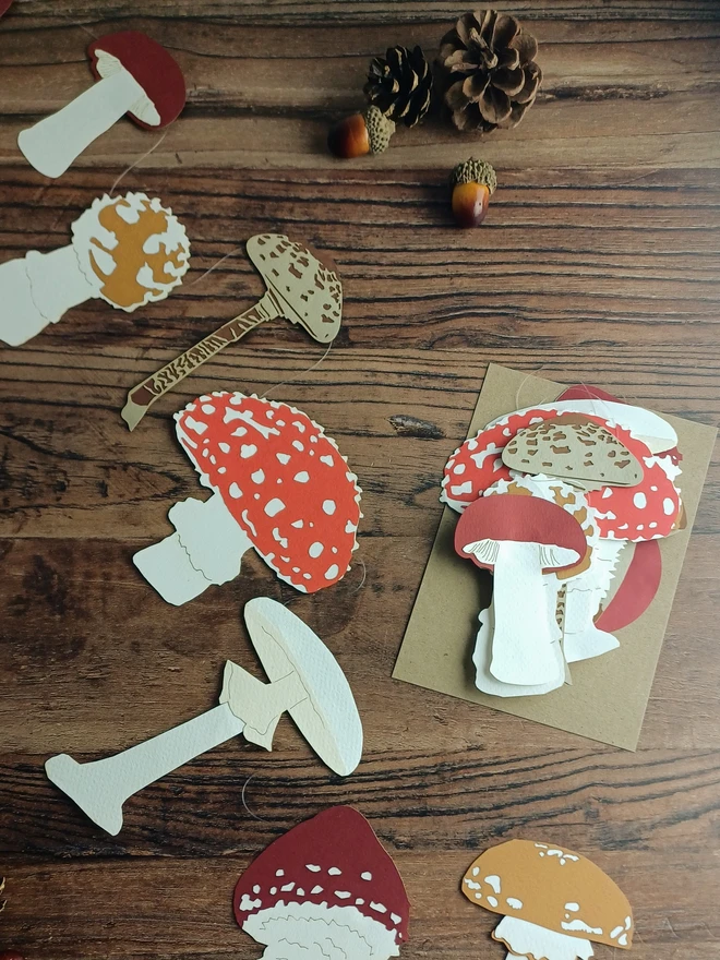 Different Paper Toadstool and Mushroom Paper Decorations 