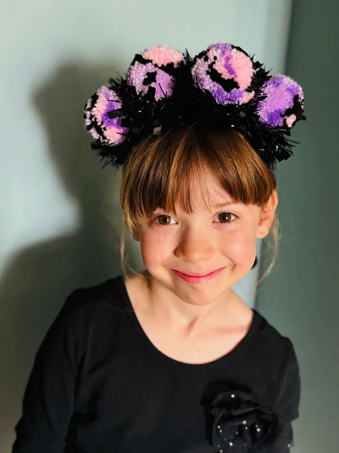 Halloween headband Pom Pom headband tinsel headband glitter headband Halloween dress up fancy dress Halloween Pom Pom pink purple black Pom Pom headwear Halloween headwear