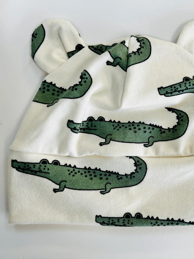 Cream 'Enormous Crocodile' Organic Cotton Baby Hat