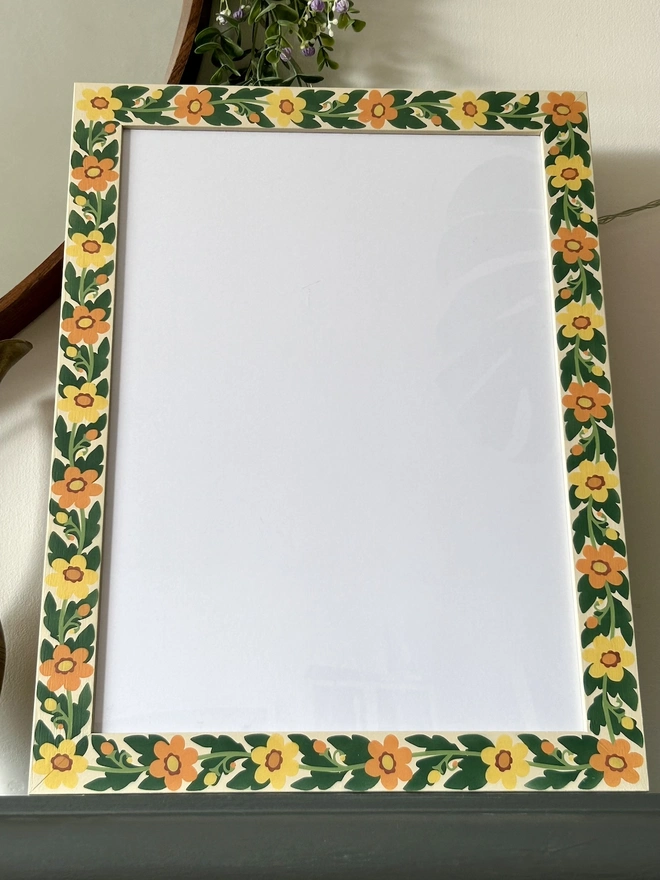 Hand Painted Yellow and Orange Flower Chain Picture Frame 