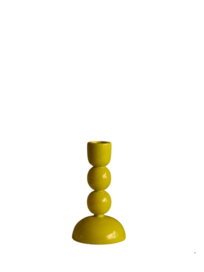 olive green small wooden candlestick holder