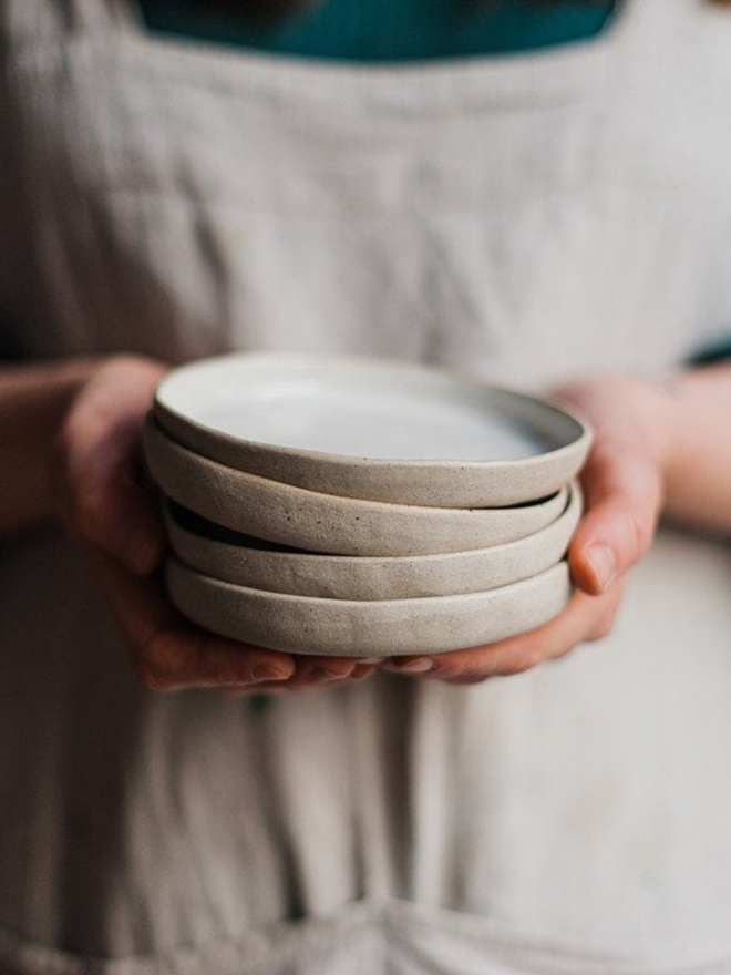 set of 4 handmade white tapas dishes