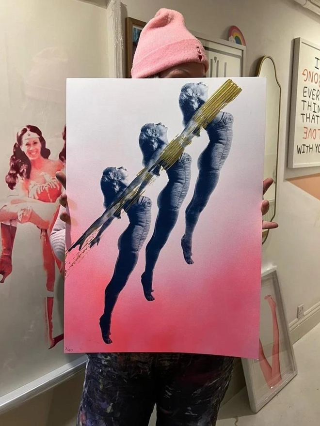 screenprint of three women limited edition pink