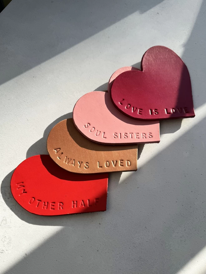 Heart shaped leather coasters