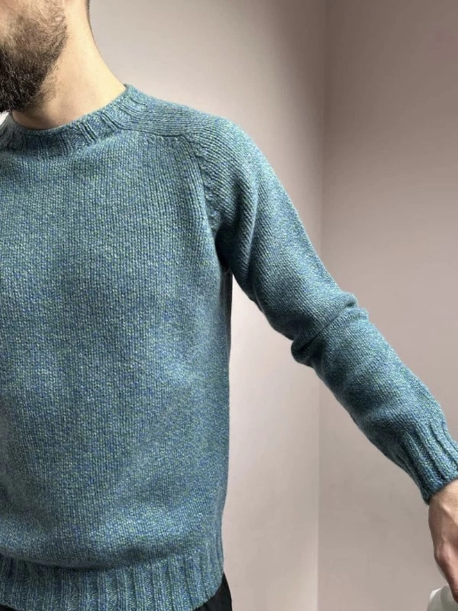 Liddel Chunky Lambswool Sweater Marl Blue Green