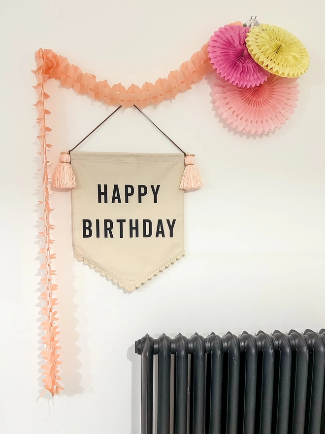 Peach Tassel Happy Birthday Banner