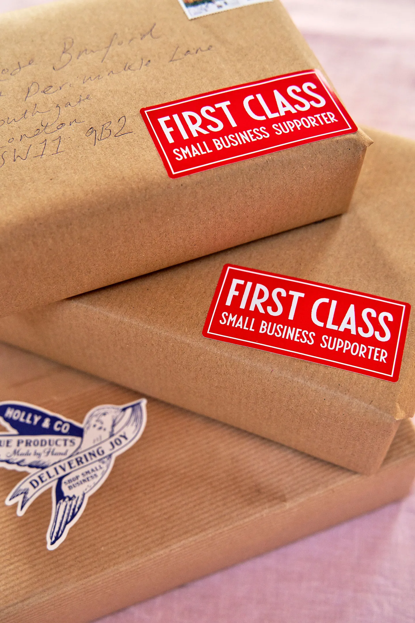 First class business supporter packaging sticker