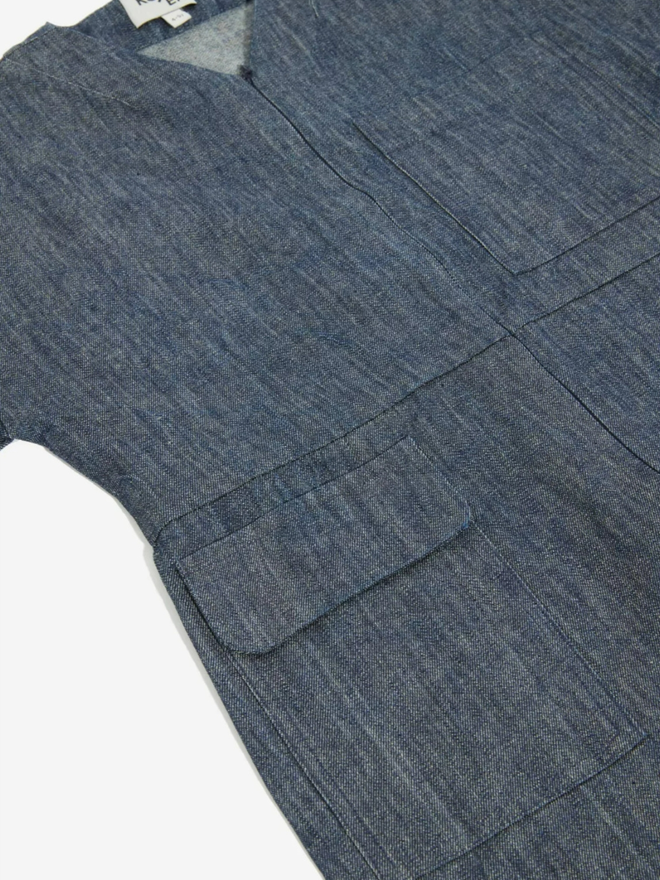 detail of toddler boilersuit by studio koter in denim over alls japanese style like on ando childrens stores