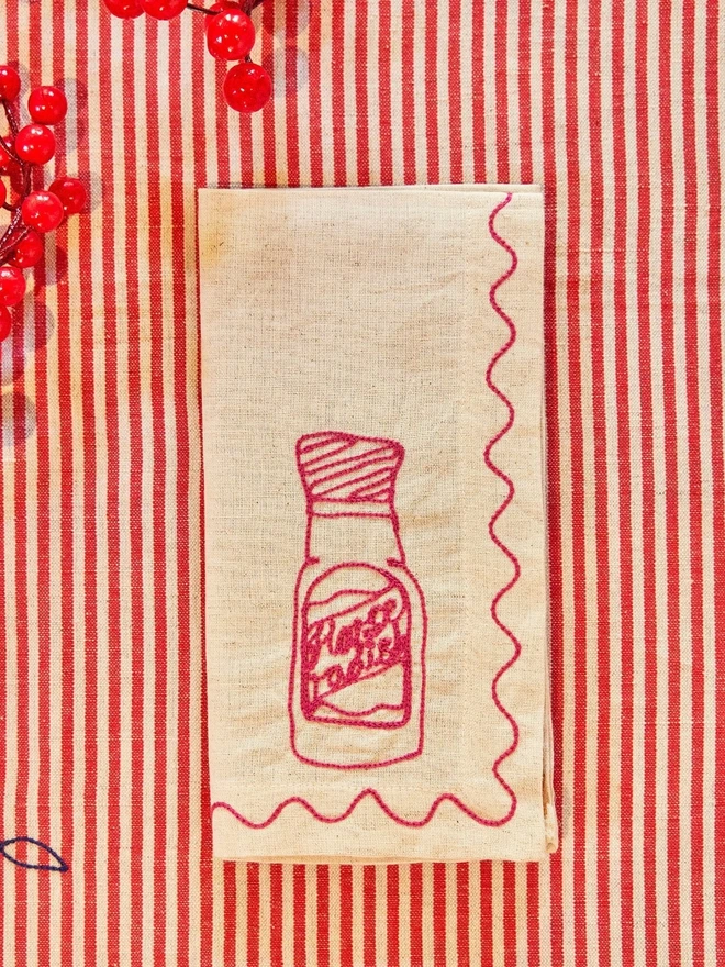 Embroidered Christmas condiment napkins