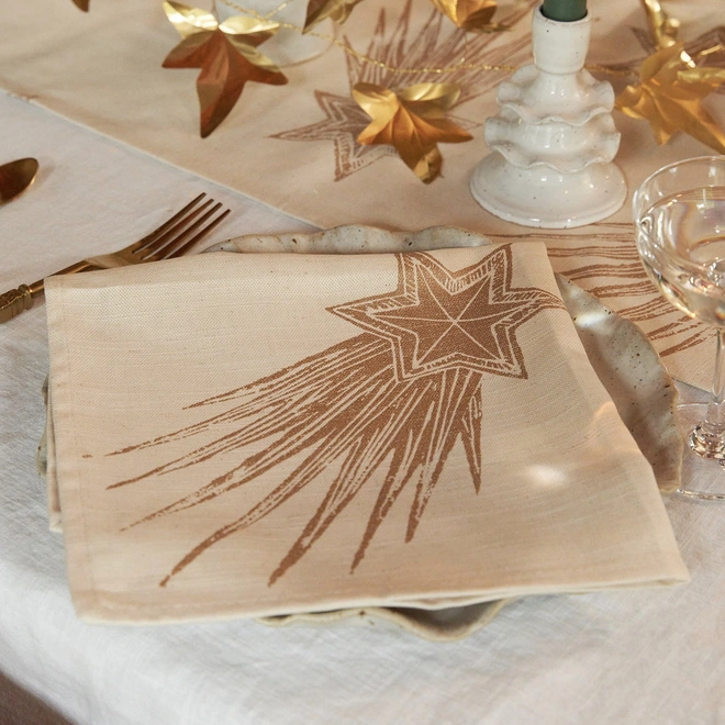 Christmas star hand printed napkin