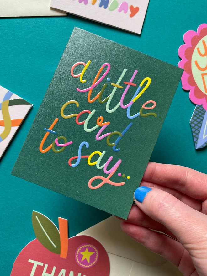 Mini Thinking Of You Card Colourful Rainbow Lettering ‘A little card to say...' | Raspberry Blossom