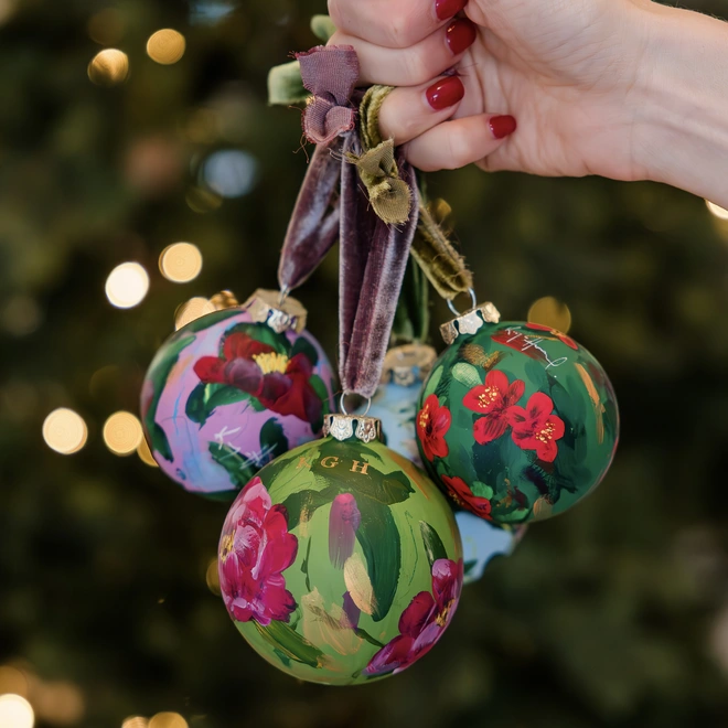 Hand painted floral baubles