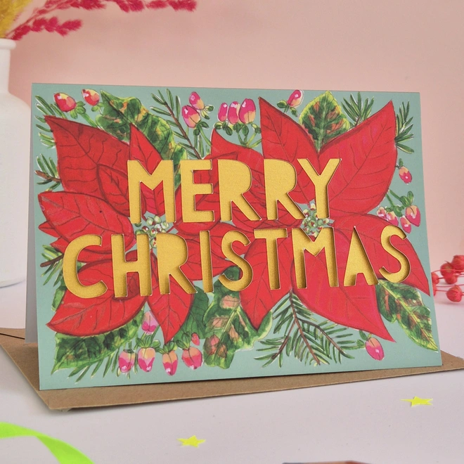 Merry Christmas Pointsetta Card