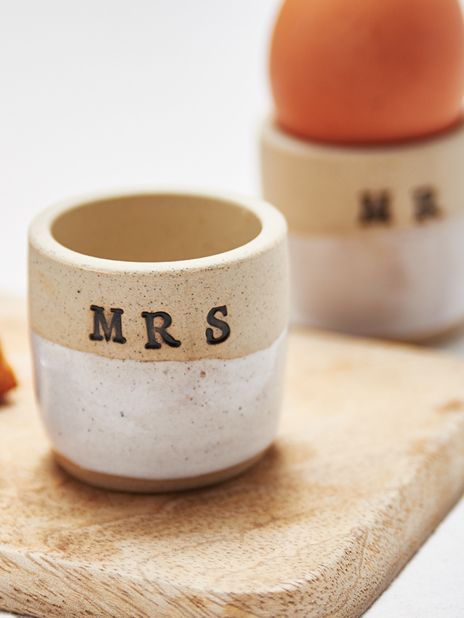 white personalised ceramic egg cup