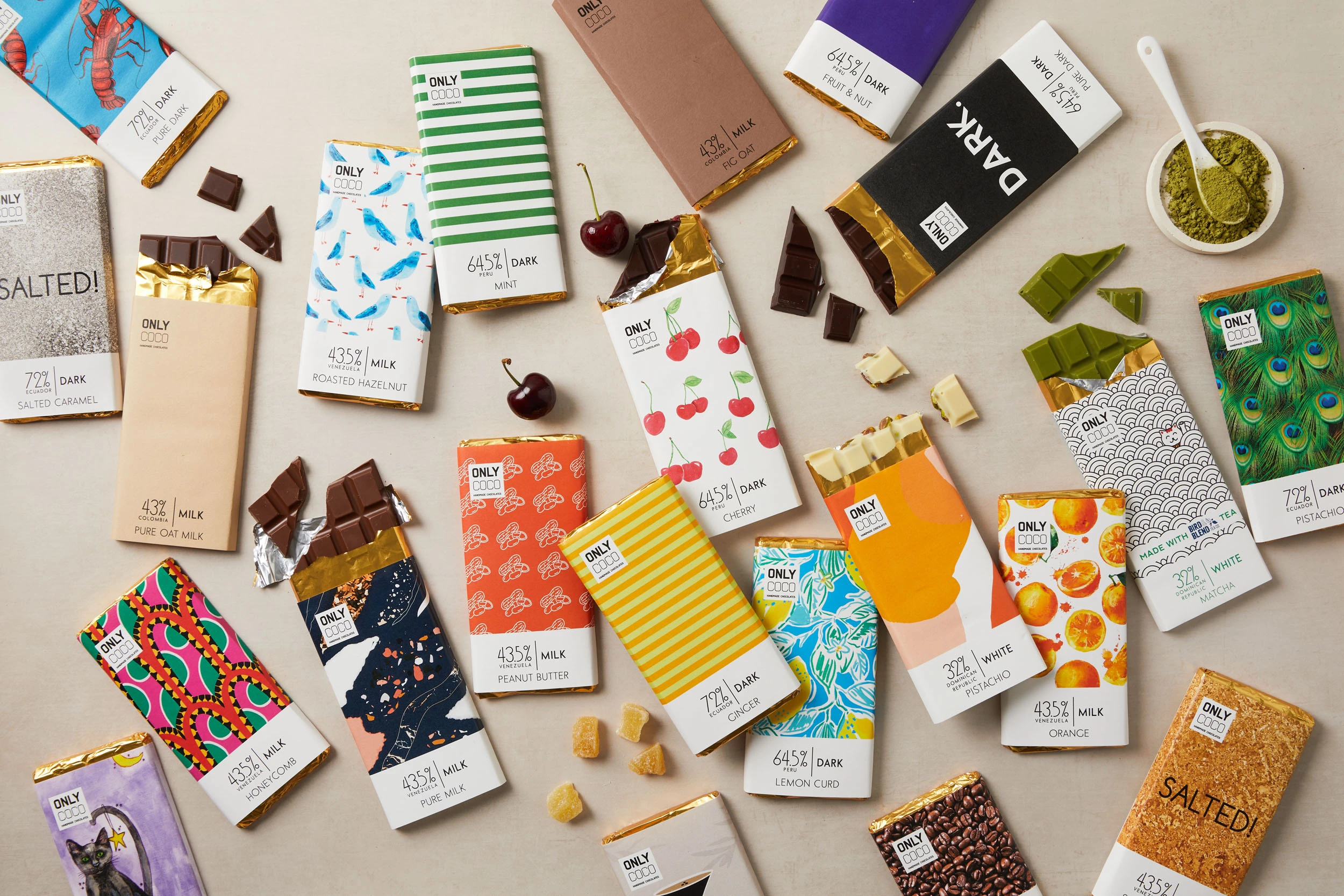 Selection of chocolate bars from Only Coco Chocolates