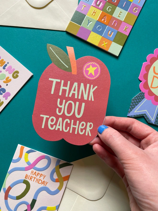 Apple Shaped ’Thank You Teacher’ Mini Greeting Card | Raspberry Blossom