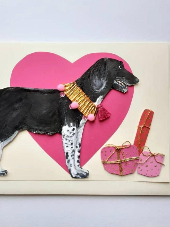 personalised dog love heart card with spaniel 