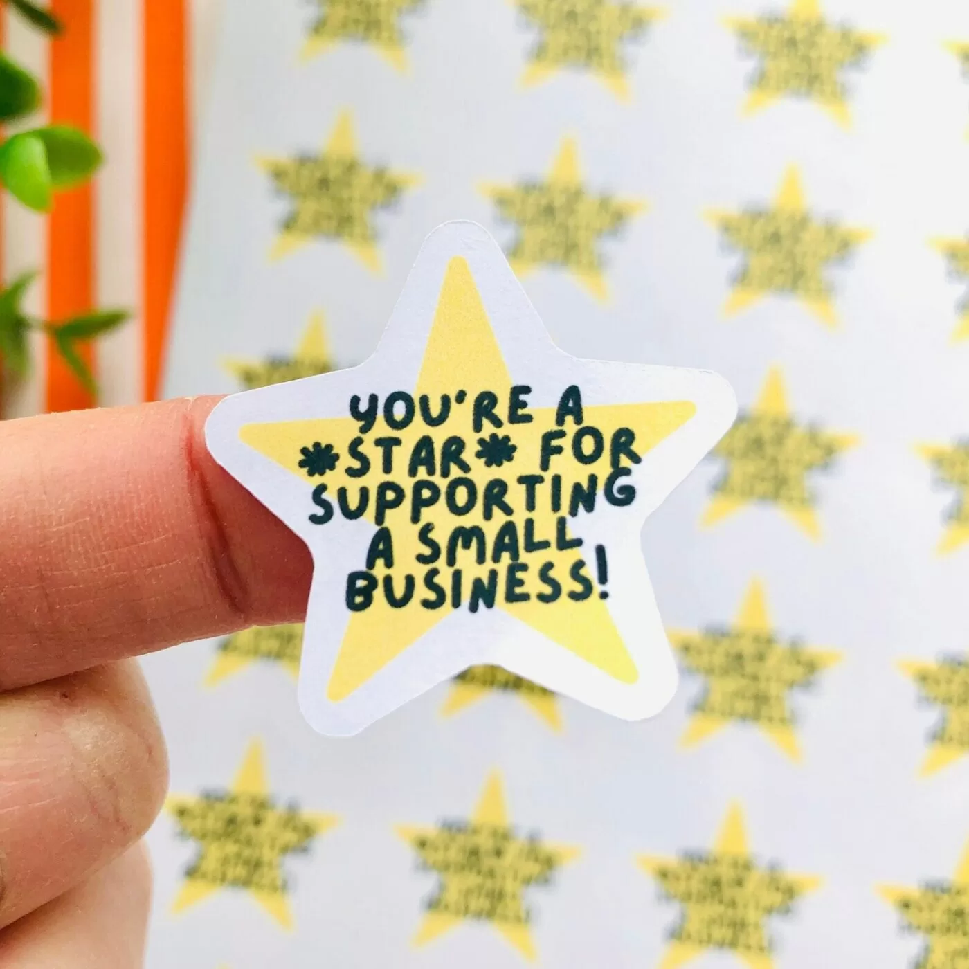 You're a star for supporting a small business written on a star-shaped sticker