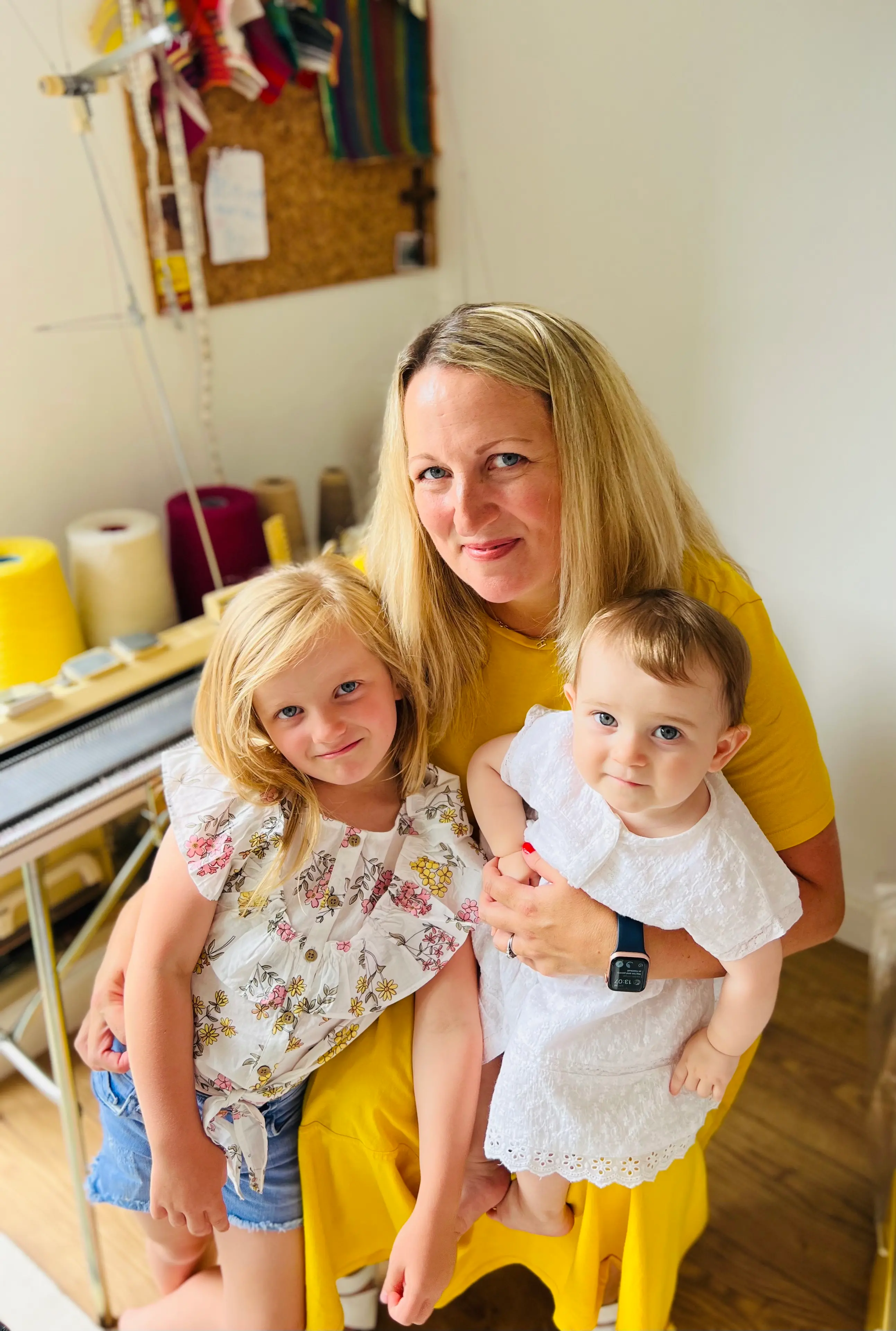 Penny Grace Knitwear Founder, Helen, with her two daughters Penny and Grace