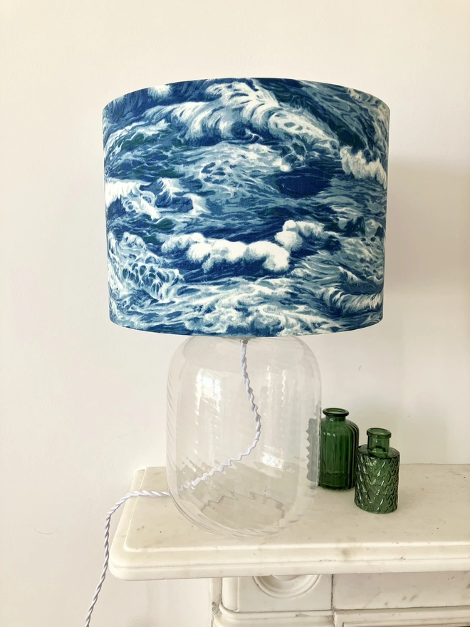 Lampshade, Bedside Lampshade, Seaside Decor, Home Decor, Drum Lampshade, Table Lampshade, Ceiling Lampshade, Beach Decor, Sea Decor, Ocean Waves Lampshade, Waves Lampshade, Blue Lampshade