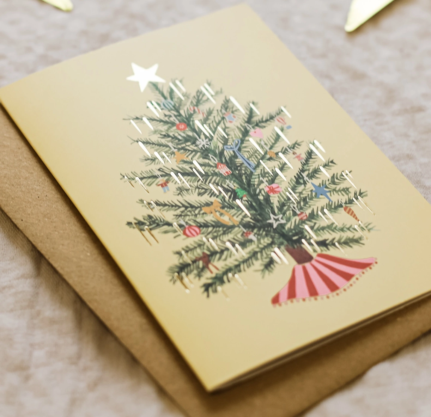 Retro yellow tree Christmas card