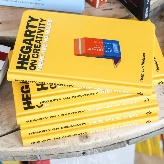 Hegarty on Creativity Books stacked on a table 