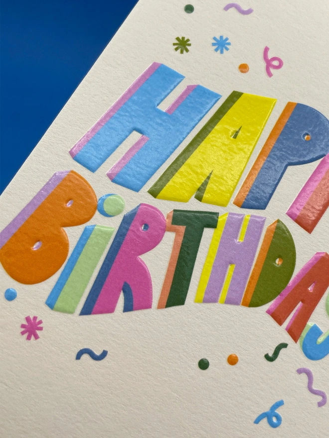 Mini Happy Birthday Card Colourful Rainbow Type Detail | Raspberry Blossom