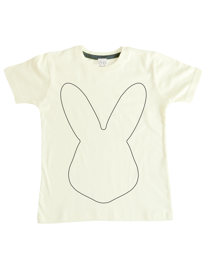 White tshirt showing the ouitline of a bunny head