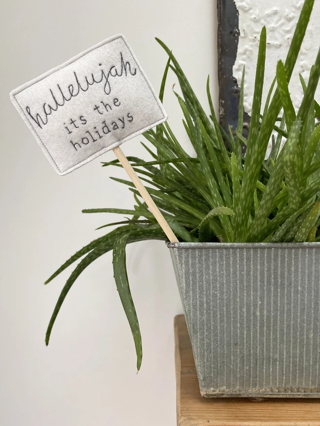 Teacher Thank You Embroidered Sign in aloe vera plant