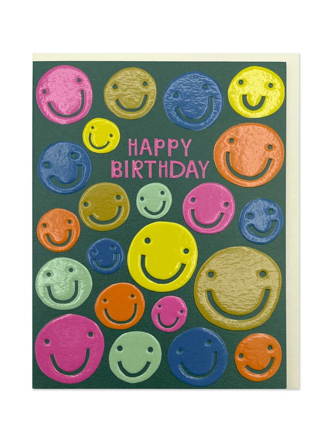 Mini Happy Birthday Card Colourful Smiley Face Pattern | Raspberry Blossom