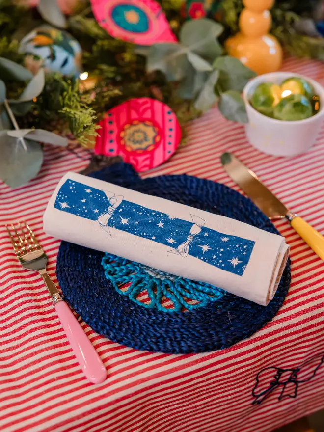 Blue Christmas cracker napkins