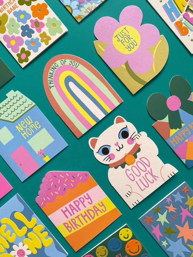 Colourful and Cute Mini Greeting Cards Flatlay | Raspberry Blossom