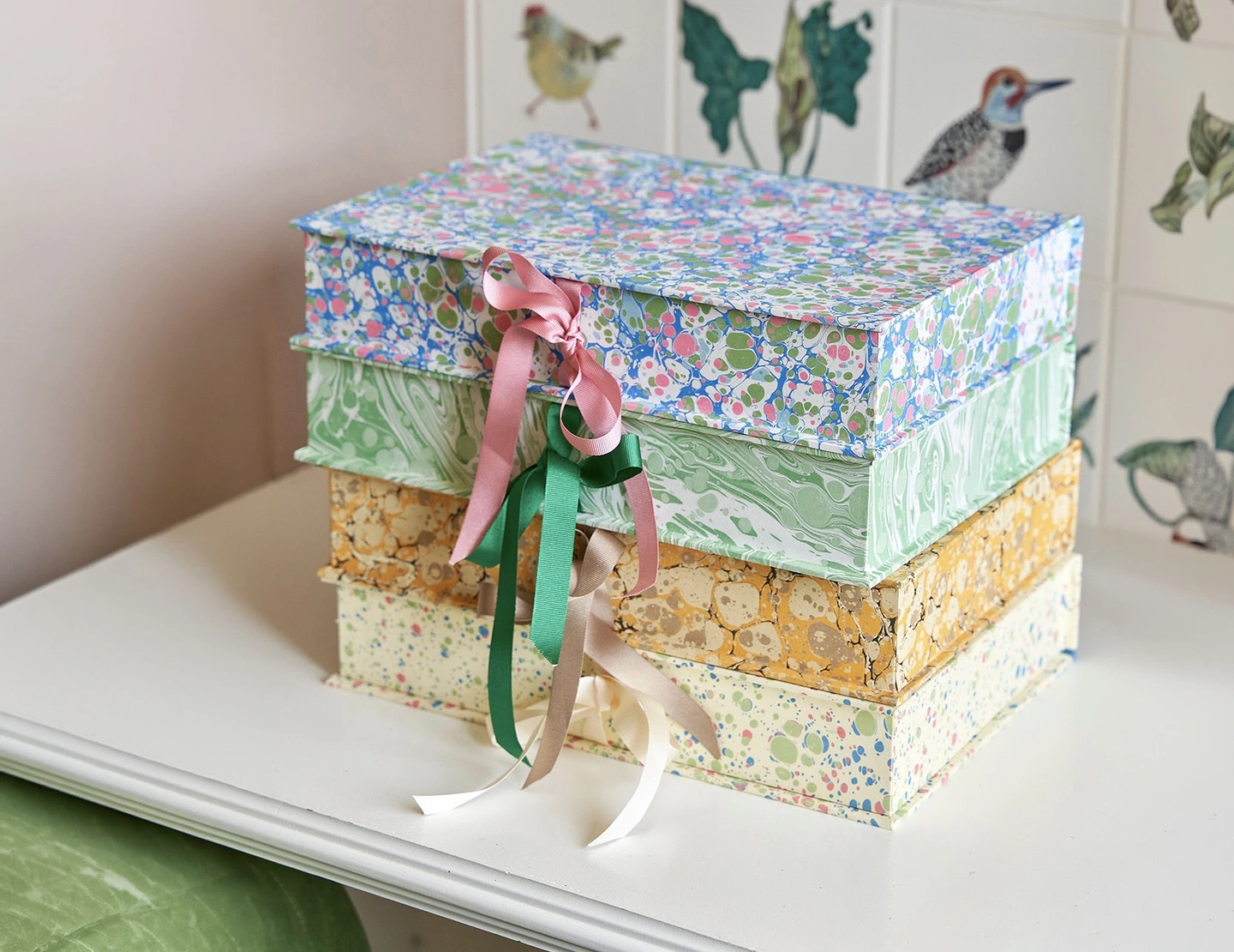 Marbled storage boxes