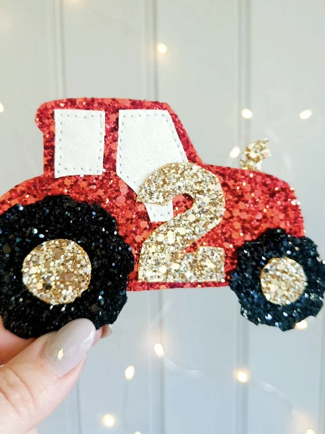 Personalised Glitter Tractor Birthday Badge.