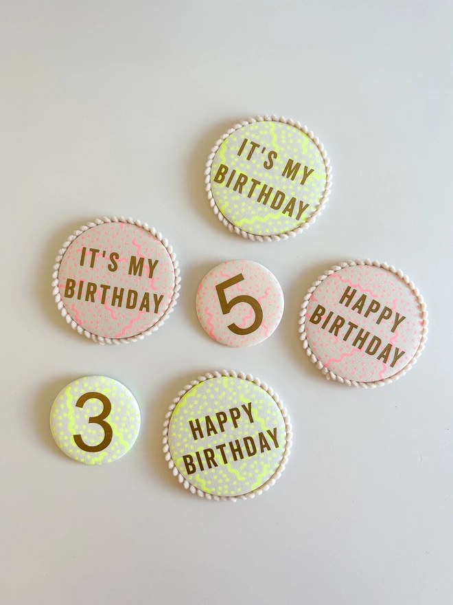 Yellow and Pink Neon Confetti Birthday Number Badge