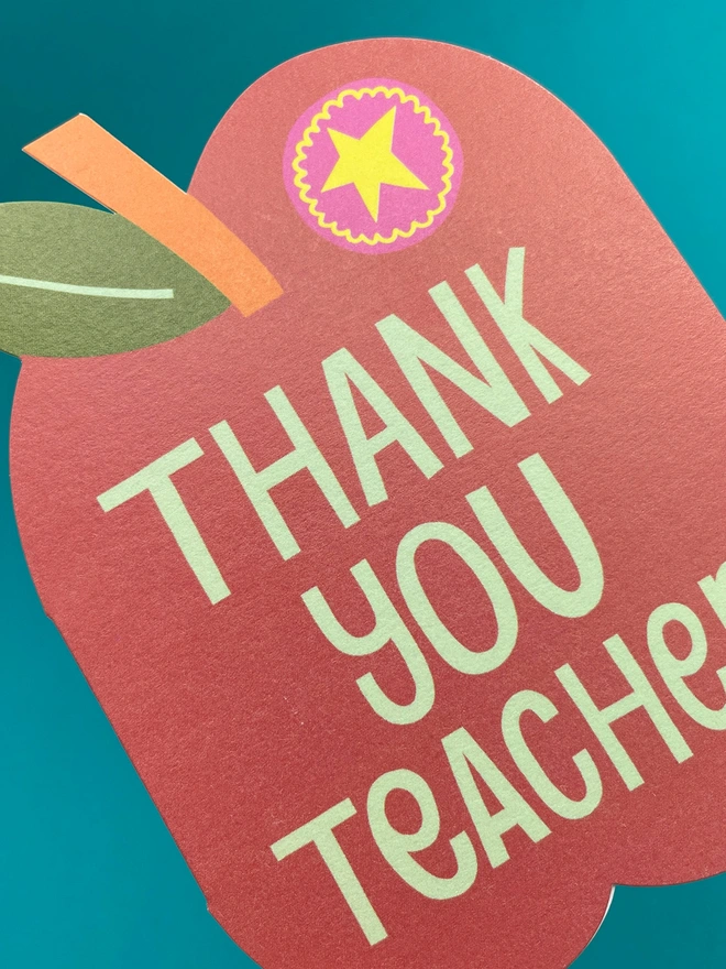 Apple Shaped ’Thank You Teacher’ Mini Greeting Card Detail | Raspberry Blossom