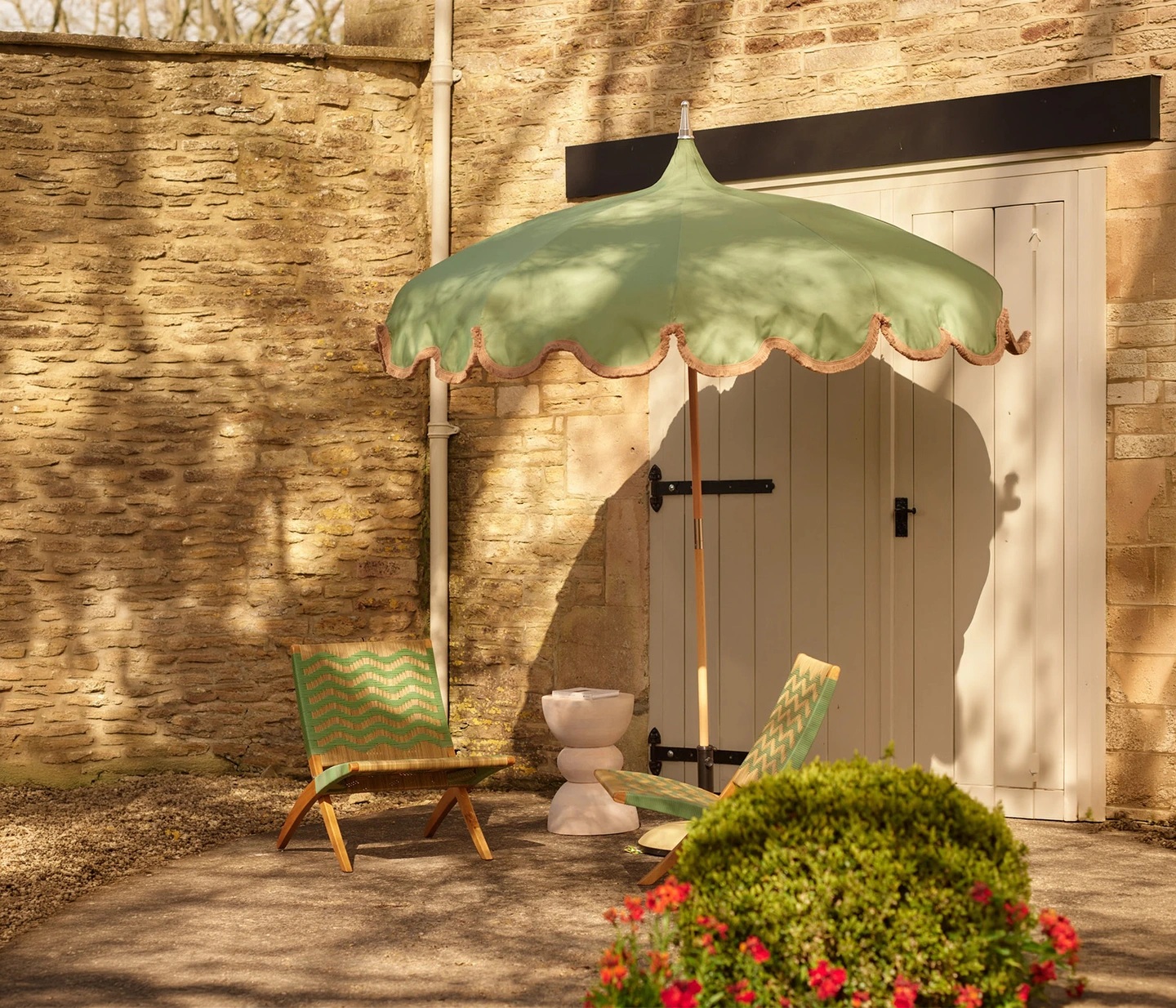 Green garden parasol