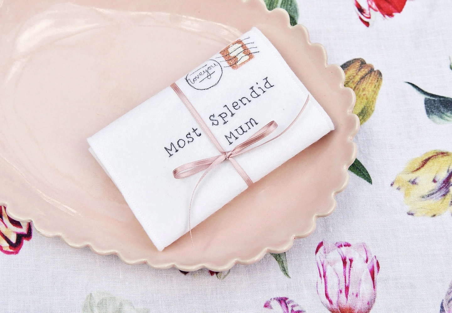 Embroidered mother's day personalised felt card. A felt embroidered letter with. most splendid mum written on the front