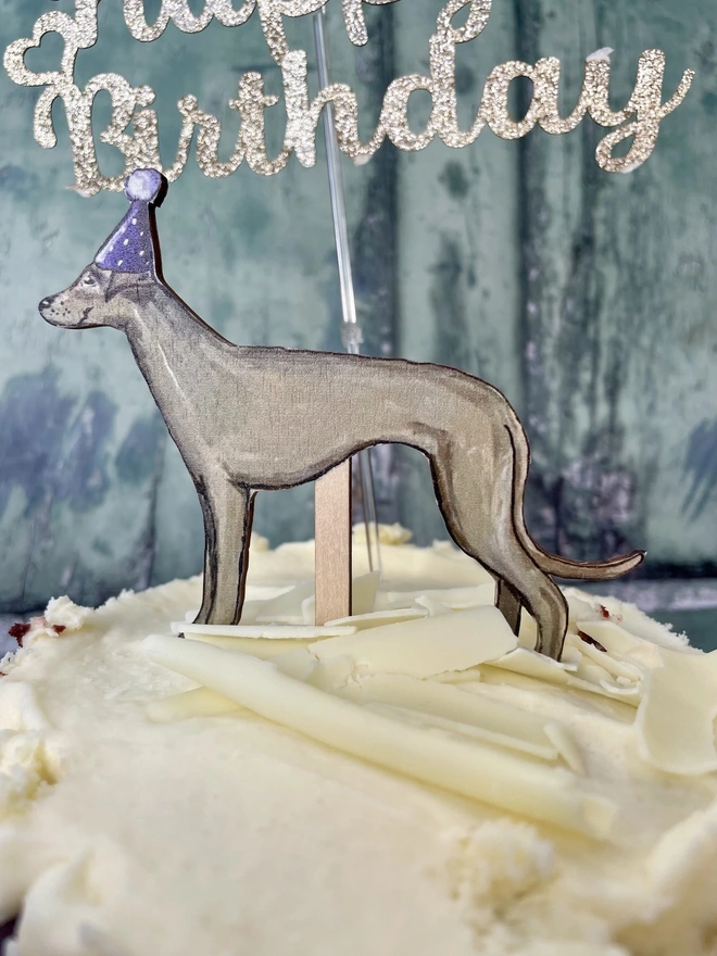 Whippet Cake Topper with purple hat